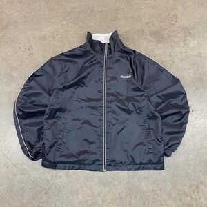 Vintage Reebok Navy Zip Up Jacket Embroidered Logo White Trim Size L